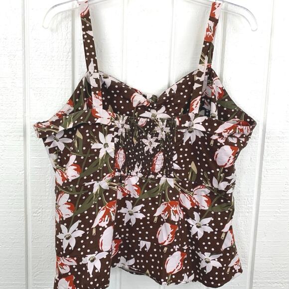 Women Sleeveless Floral Brown Tank Top Cottagecore Boho Fairy Summer Size 18/20W - Picture 4 of 7
